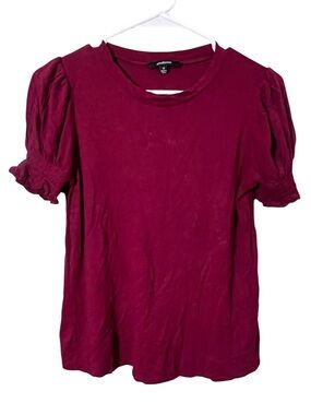 Ambiance Women's Size Medium Short Sleeve Top Burgundy Puff Sleeve Smocked $16 5